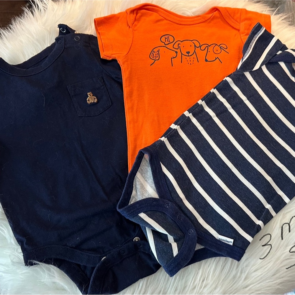 Baby Bodysuit Set - Navy, Orange, Striped